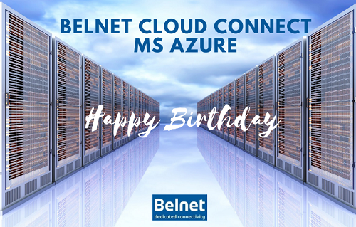 Kaartje met als opschrift "Happy birthday Belnet Cloud Connect MS Azure"