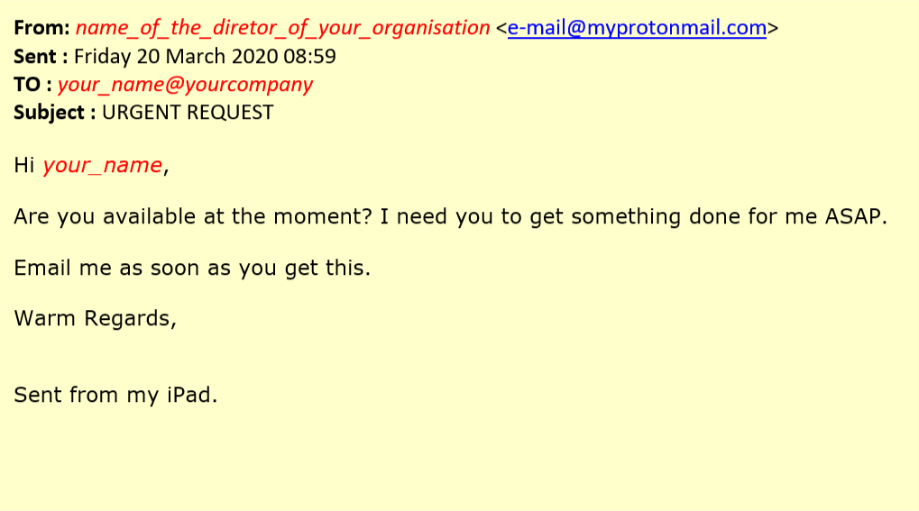 Typical example of a spear phishing e-mail, addressed to a particular person