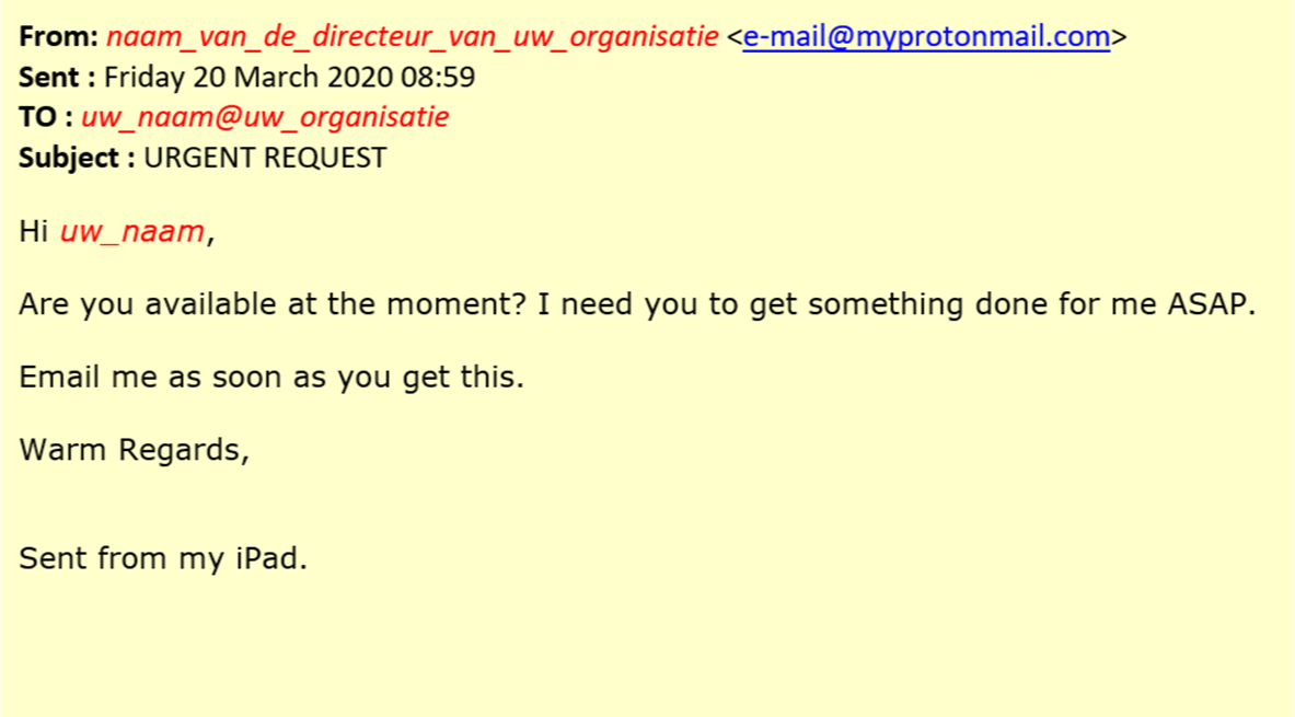 Typisch voorbeeld van een (spear) phishing e-mail