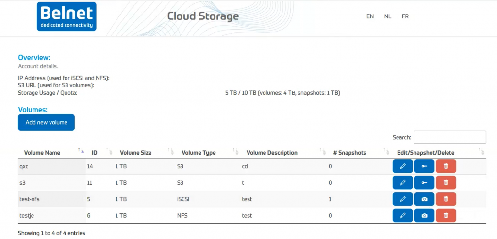 nouvelle interface Belnet Storage