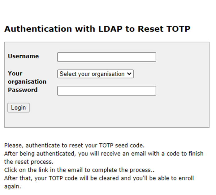 Authentication with LDAP to reset TOTP
