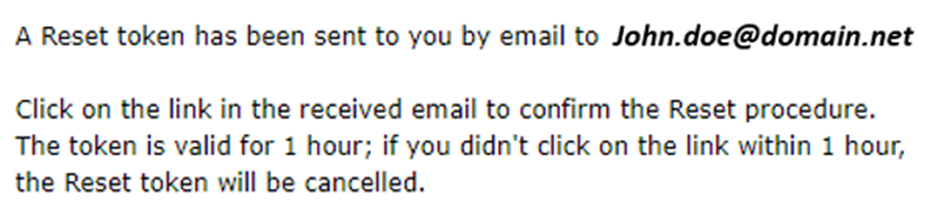 an email about a reset token