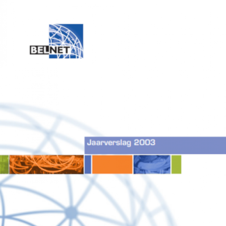Cover van het jaarverslag 2003 dat een netwerk op een abstracte manier weergeeft.