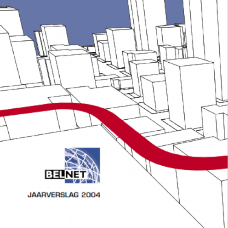 Cover van het jaarverslag 2004 met een stadsplattegrond van bovenaf gezien.