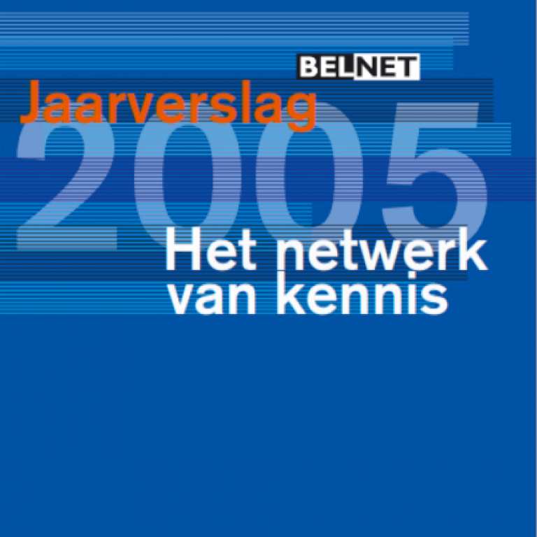 Cover van het jaarverslag 2005 met een blauwe achtergrond en kleurrijke lijnen.