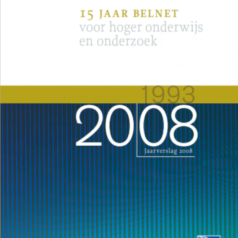 Cover van het jaarverslag 2008 op blauwe, groene en witte achtergrond.