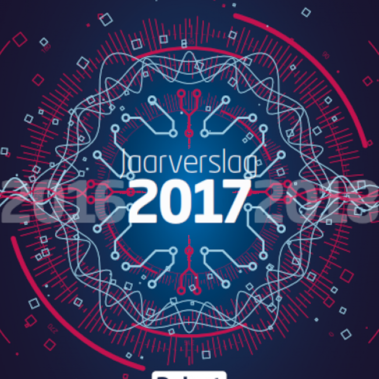 Cover van het jaarverslag 2017. Abstract beeld dat netwerkverbindingen weergeeft.