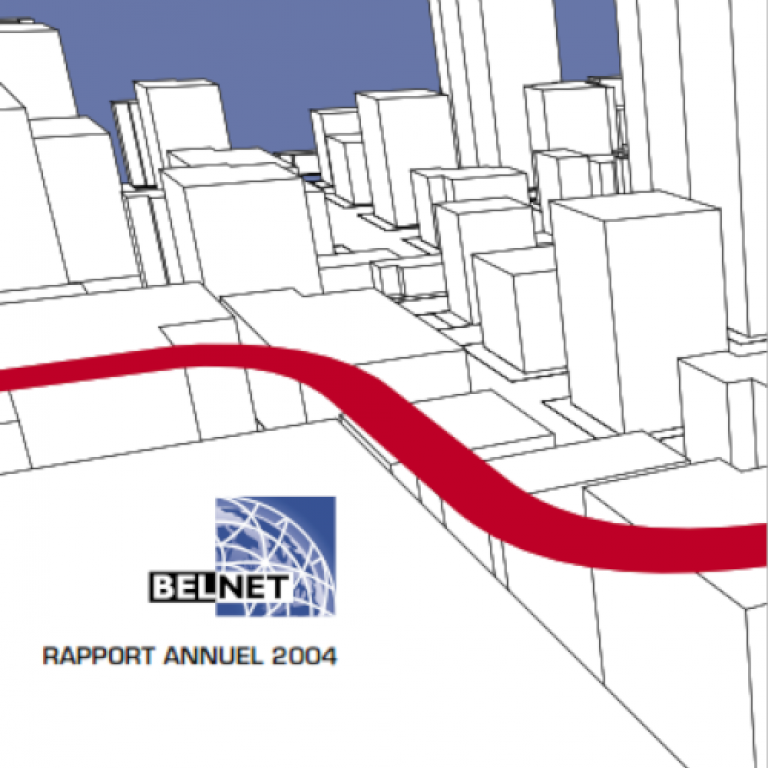 Couverture du rapport annuel 2004 représentant un dessin de ville vue d'en haut.