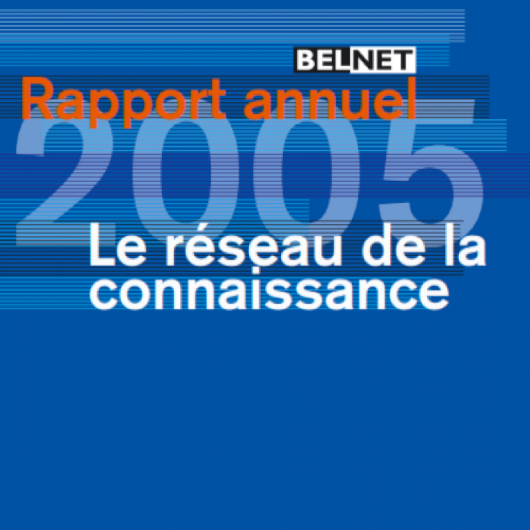 Couverture du rapport annuel 2005 avec un fond bleu et des lignes colorées.