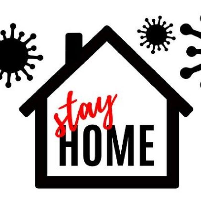  Afbeelding van een huis met de tekst "Stay home"
