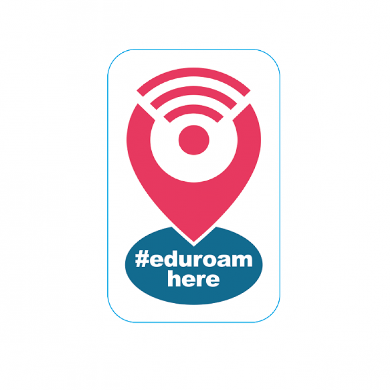 eduroam sticker with the text #eduroamhere