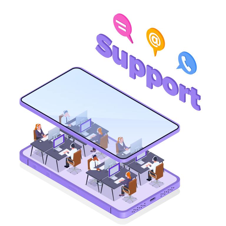Beeld van een online supportteam via telefoon of internet
